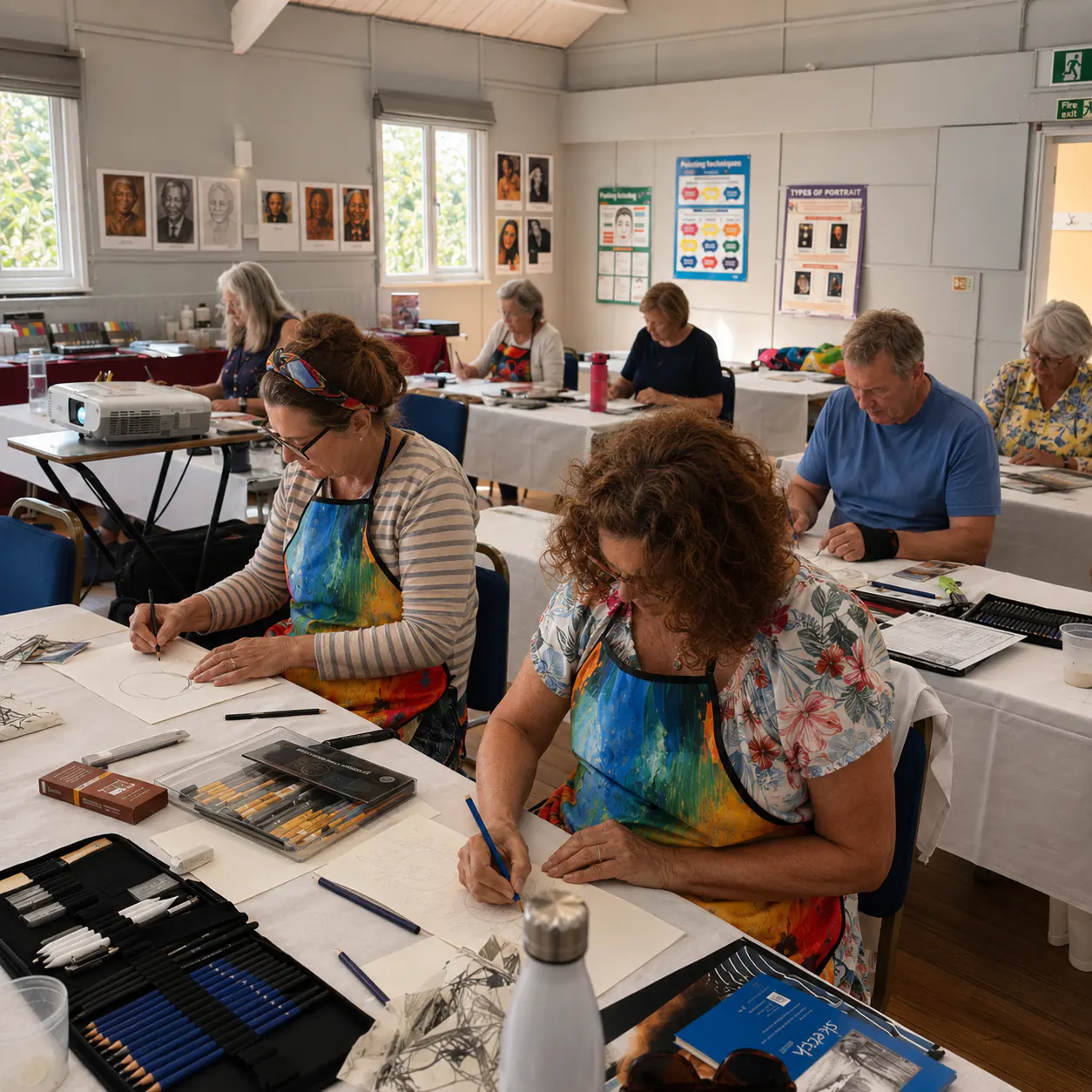 A full drawing class at work in the CREATE studio